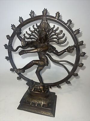 #ad Vintage Shiva Nataraja Statue Dancing Hindu God Brass? 15” tall 10lb. read $245.00