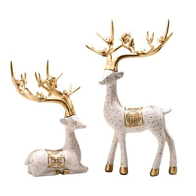 #ad 2 Pieces Reindeer Statue Furnishing Table Centerpiece Office Deer Sculpture $20.60
