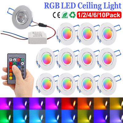 #ad 3W RGB Dimmable LED Downlight 16 Colors Changing LED Recessed Lights Party Decor $14.09