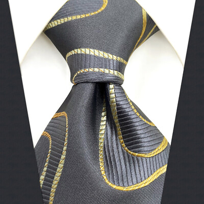 #ad Samp;W SHLAXamp;WING Mens Neckties Design Grey with Yellow Golden Geometric Wedding $6.99