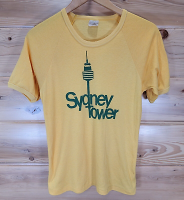 #ad Vintage Sydney Towers Australia T Shirt Adult Size Small 70s 80s Yellow $17.99