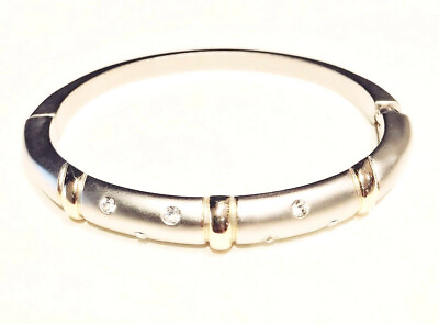 #ad VINTAGE JEWELRY 1980s Silver amp; Gold Rhinestone Studded Modern Bangle Bracelet $42.99
