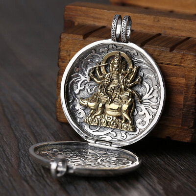 #ad Unique Tibetan Marici Buddha Round Pendant in 990 Fine Silver 1.50inch L $119.86