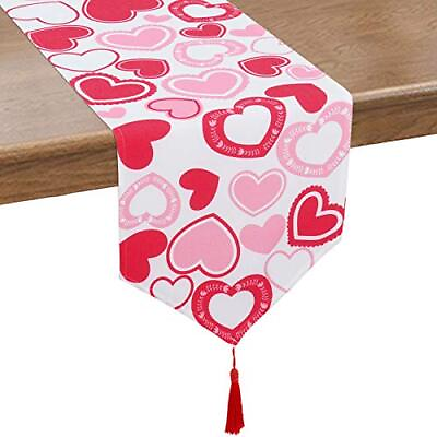 #ad Valentine#x27;s Day Table Runner Love Heart Table Runners with Tassel Red and Pin... $17.40