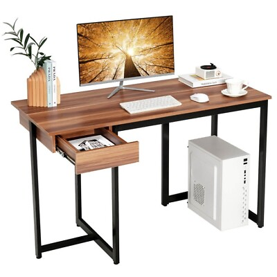 #ad 48quot; Computer Office Desk Wooden Top Working Station Metal Frame w Drawer Walnut $70.96
