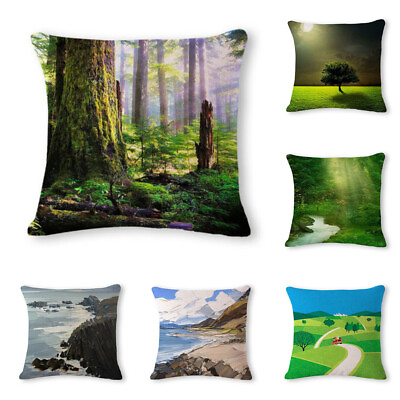 #ad 18quot; Scenery Pattern Linen Cotton Throw Pillow Case Cushion Cover Sofa Home Decor $7.76