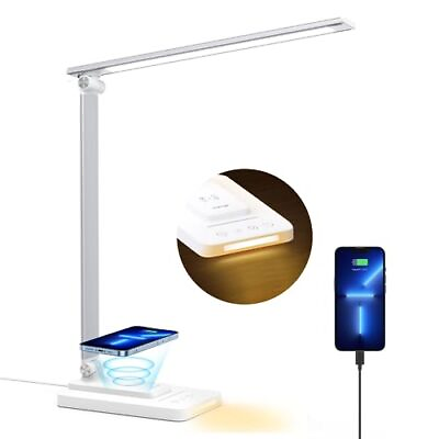 #ad LED Desk Lamp Wireless Charger Dimmable Study Light Night Timer $43.48