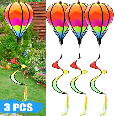 #ad 3X Hot Air Balloon Wind Spinner Geometric 3d Rotating Windmill Twister Hanging $13.99