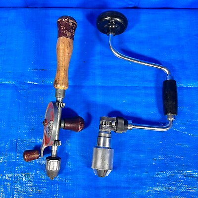 #ad Antique Drill 2 Style Eggbeater and Crank Set of 2 #1 11.8quot; #2 1#x27; 1.8quot; $70.00