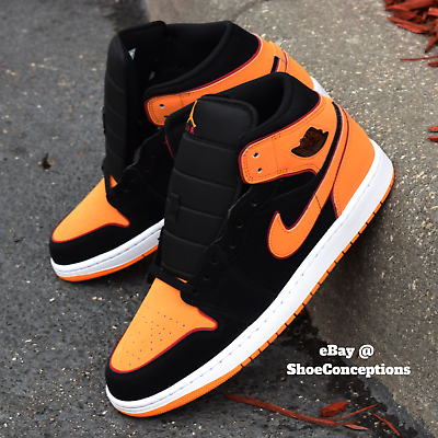 #ad Nike Air Jordan 1 Mid SE Shoes Black Vivid Orange FJ4923 008 Men#x27;s Sizes NEW $139.90
