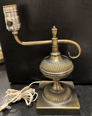 #ad Vintage Solid Brass Table Lamp Art Deco Curved Arm WORKS 12”h $44.50