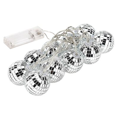 #ad LED Disco Ball Mirror String Lights10 Bright Reflective Silver Mirror Ball wi... $22.67