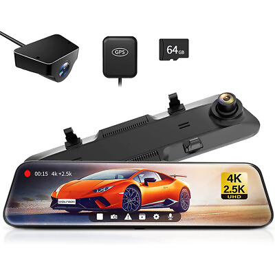 #ad WOLFBOX G900 Mirror Camera 4K Dash Cam Rear View cam Front and Rear Free SD Card $219.99