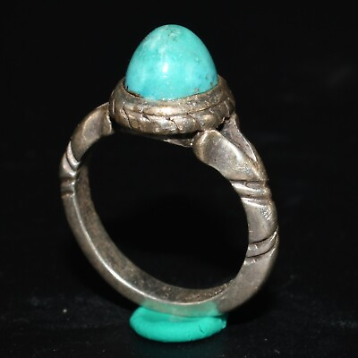 #ad Genuine Vintage Old Near Eastern Silver Ring with Large Natural Turquoise Bezel $80.00