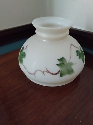 #ad Vintage Small White Glass Painted Ivory Leaf Vine Design Lamp Globe Shade Fitter $29.00
