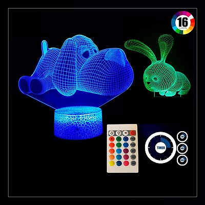 #ad 3D Illusion Lamp Night Light 2 Patterns 16 Colors Remote Control with Timer $8.50