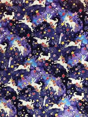 #ad Blue and purple color Unicorn stars 100% Cotton Fabric by the yard C $16.99