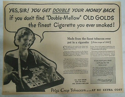 #ad Old Gold Cigarette Ad: Double Your Money Back Offer 1935 Size: 12 x 16 inches $15.00