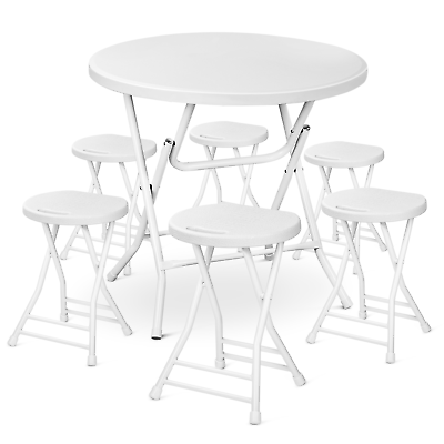 #ad Foldable Dining Set ROUND TABLE6 CHAIRS 32quot; Portable Picnic Desk Camping Stool $159.99