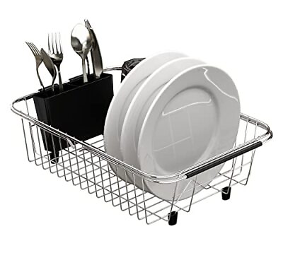 #ad Adjustable Over Sink Dish Rack Stainless Steel Dish Drying Rack On Counter Or In $30.95