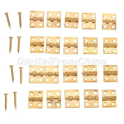 #ad 20Pcs Mini Brass Hinges amp; 80Pcs Nails Jewelry Box Door Chest Case Hardware Decor $2.60