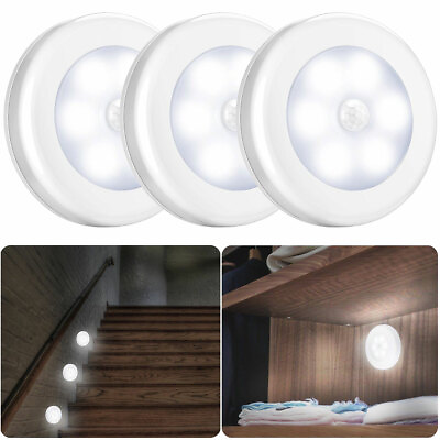 #ad 3pcs Wireless Motion Sensor Night Light Wall Cabinet Closet Stair Battery Lamp $12.98
