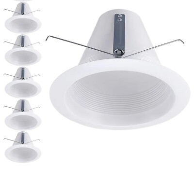 #ad Pack of 5 6 quot; Recessed Can Light Trim BR30 PAR30 with White Metal Step Baffle $23.99