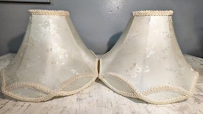 #ad 2 Victorian Lamp Shades Damask Antique Ivory Brocade Bell Boudoir Formal 8x11.5quot; $69.98