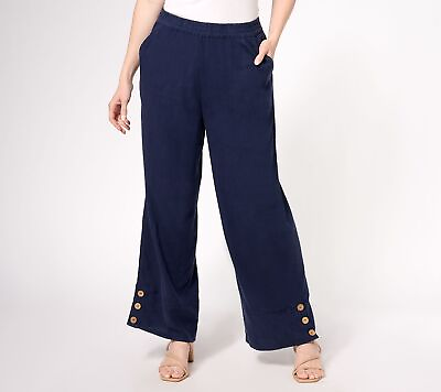 #ad Denim amp; Co. NaturalsLinen Blend Side Button Ankle Pants Women#x27;s Top Sz L Blue $13.39