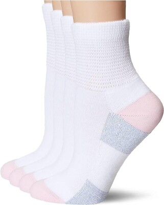 #ad MediPEDS Women#x27;s Diabetic Quarter Socks white pink shoe size 6 10 4 pair $11.94