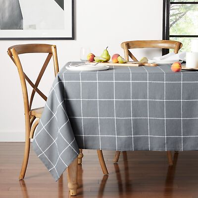 #ad Grey Home Windowpane Fabric Tablecloth 60quot;W x 84quot;L Rectangle Machine Washable $12.95