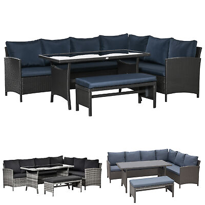 #ad Outsunny 4pc Modern Outdoor Patio Rattan Wicker Patio Dining Table Bench Sofa $699.99