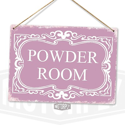 #ad Metal Wall Sign Powder Room Pink Art Bathroom Makeup Gift Mother Family Loo GBP 7.85