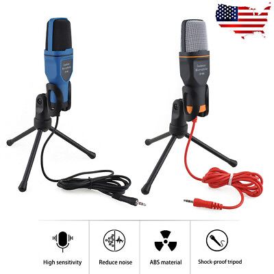 #ad 3.5mm Microphone Recording Condenser Microphone PC Gaming Mic Stand Desktop US $15.57