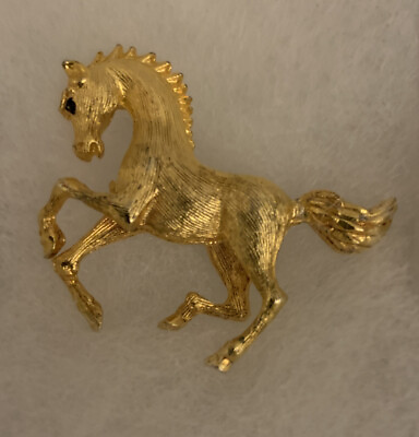 #ad Vtg. Stallion Pony Horse Brooch Pin Gold Tone 1quot; X 7 8quot; No Markings $11.75