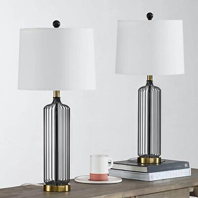 #ad Maxax Lamp Sets Dimmable Farmhouse Incandescent LED Geometric Metal Round Black $111.12