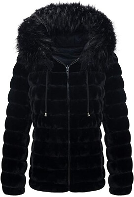 #ad Bellivera Ladies Double Sided Faux Fur Reversible Coat Size L Black Hooded $28.99