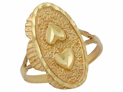 #ad 10k or 14k Yellow Gold Fancy Ladies Double Heart Oval Top Textured Ring $324.99
