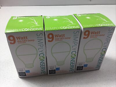 #ad Simply Conserve 9 Watt A19 LED Dimmable Lamps 800 Lumens Lot Of 3 NEW $12.95