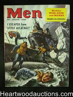 #ad Men Mar 1953 Submarine thru iceberg cover Boxing Bullfighting High Grade $25.00