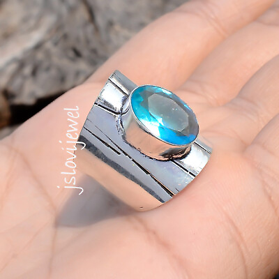 #ad Swiss Blue Topaz Gemstone925 Sterling Silver New Design Men#x27;s Jewelry Ring $20.61