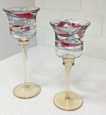 #ad Romanian Crystal Mosaic Stained Tea Light Candle Holders 2 Sizes Partylite $32.99