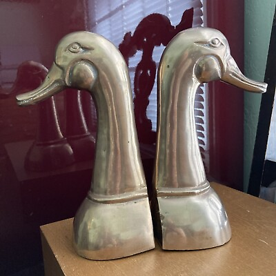 #ad Vintage Brass Mallard Duck Bookends or Doorstops. 9” Tall. 3 Lbs. Each $19.99