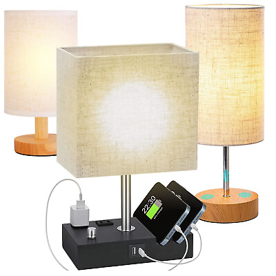 #ad Bedside Nightstand Lamps for Bedrooms Small Table Lamp with USB Port amp; Outlet $14.91