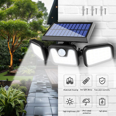 #ad Solar Lights Power LED Lamp 3 Heads PIR Motion Sensor Outdoor Security Lamp Wall $16.99