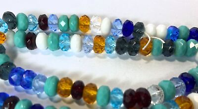 #ad 1 Strand 90 Czech Fire Polished Glass 7x5mm Rondelle Bead Mix with 1mm Hole * $16.96
