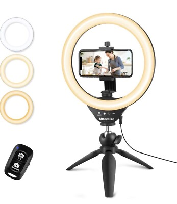 #ad UBeesize 10quot; Selfie Ring Light with Tripod Stand amp; Cell Phone Holder Dimmable D $8.99