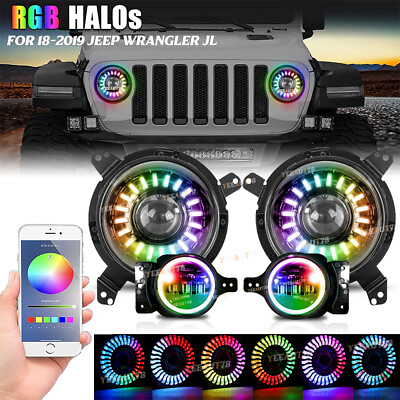 #ad Chasing RGB Demon LED Headlight Fog Light 9#x27;#x27; Bracket For Jeep Gladiator JL JT $218.49