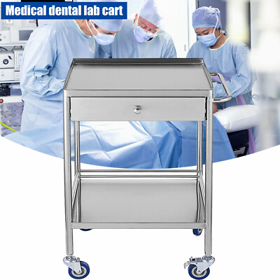 #ad 2 Tier Lab cart with Wheels Medical Dental Cart Stainless steel rolling cart $146.63
