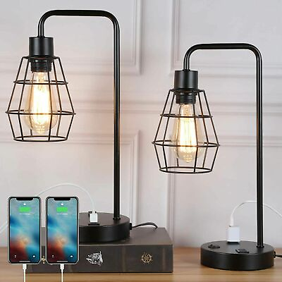 #ad Set of 2 Farmhouse USB Table Desk Lamp Bedside Lamp with Dual USB Charging Port $31.99